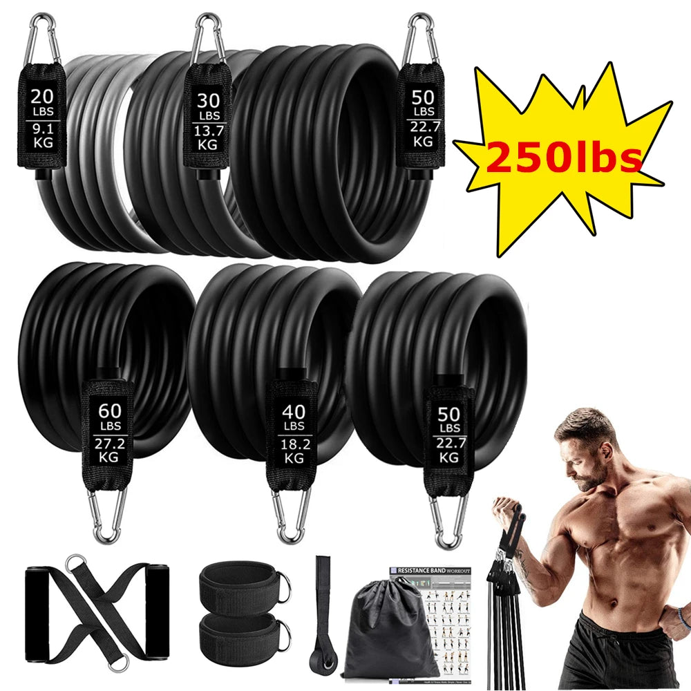 250Lbs Resistance Bands Set Fitness Workout Gym Pull Rope Yoga Latex Tube Sports Elastic Booty Bands Exercise Equipment for Home