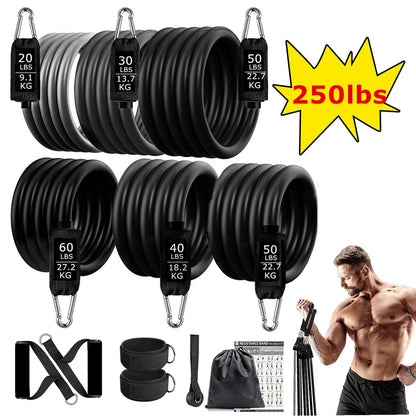 250Lbs Resistance Bands Set Fitness Workout Gym Pull Rope Yoga Latex Tube Sports Elastic Booty Bands Exercise Equipment for Home