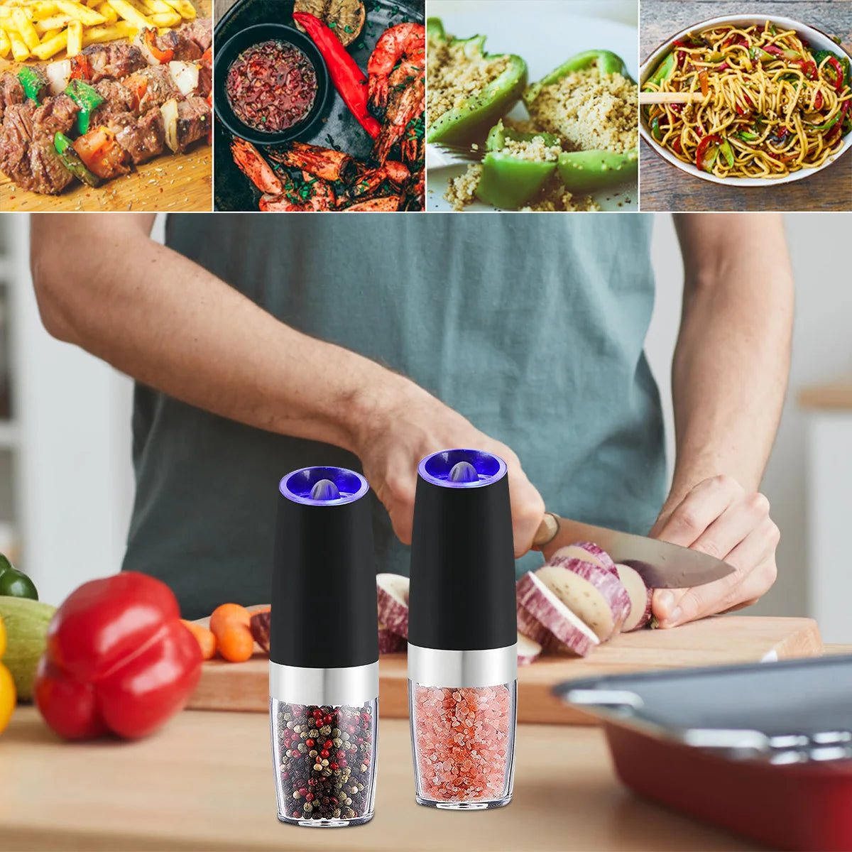 Electric Pepper Grinder Stainless Steel Automatic Gravity Shaker Salt Pepper Grinder Spice Mills Grinding Tools Kitchen Gadgets