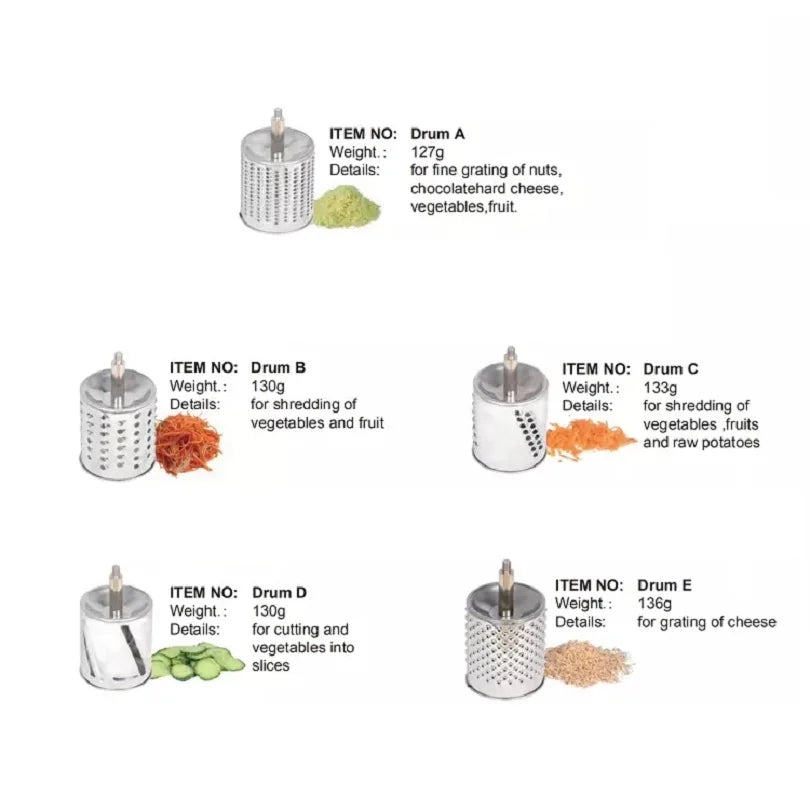 Stainless Steel Universal Mill Grater with Suction Cups and Five Drums Vegetable Cutter Slicer and Shredder