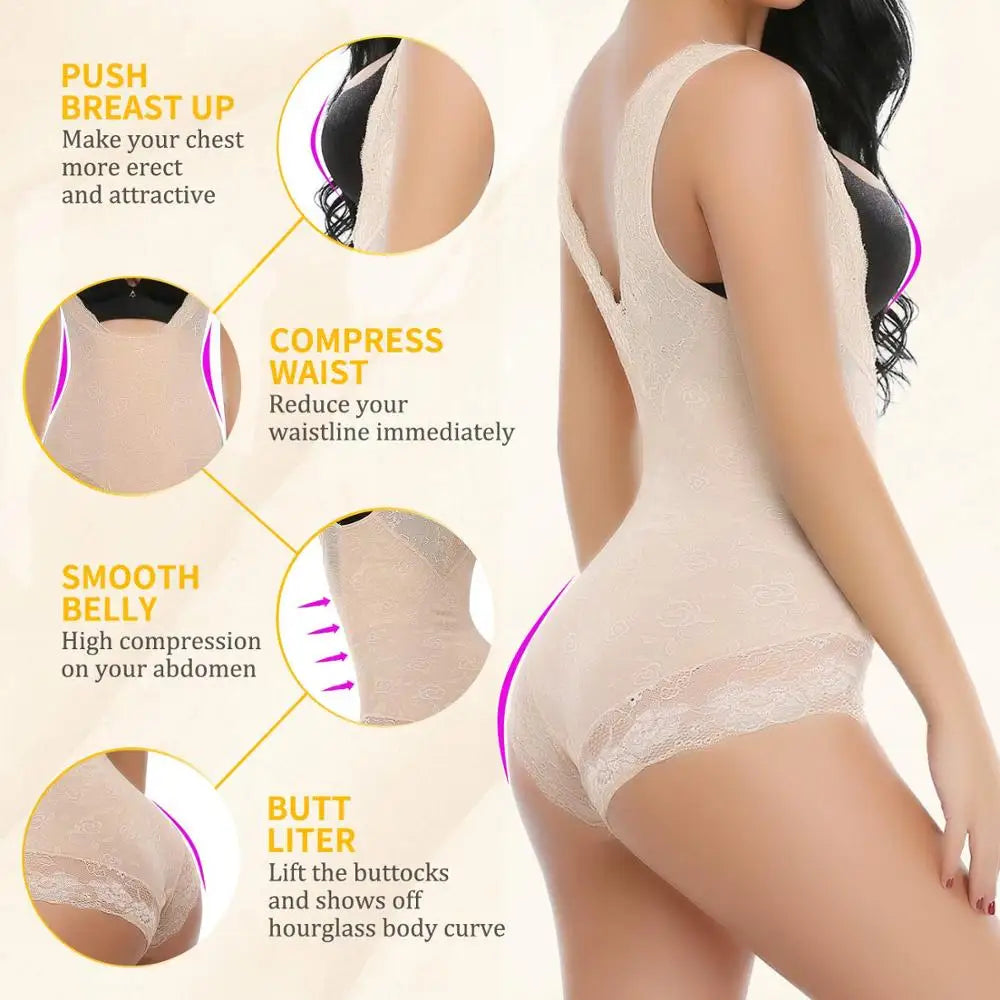 Lace Full Body Shaper Tummy Control Bodysuit Waist Cincher Underbust Shapewear Slimming Trainer Panties Gridle Corset