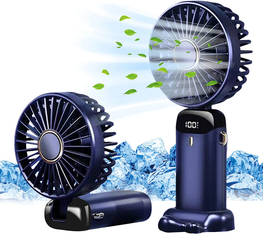 Mini Ventilador De Mano, Ventilador Portátil USB, Pequeño Ventilador De Bolsillo De 5 Velocidades Con Base, Ventilador De Escritorio Plegable Para La Oficina, Viaje (Azul Oscuro)