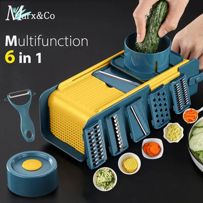 Vegetable Slicer 6 in 1 Multifunctional Fruit Potato Peeler Carrot Grater with Basket Zester Cutter Kitchen Accessories Tool Set