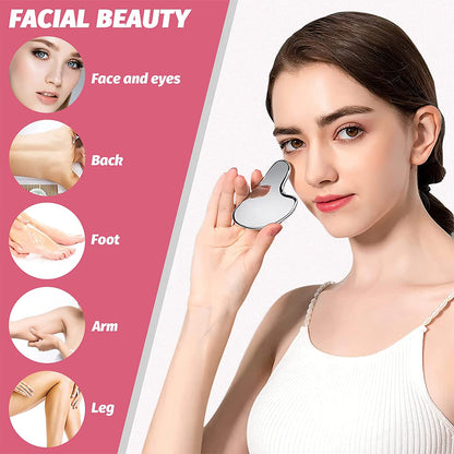 Gua Sha Facial Tool, Stainless Steel Guasha Massage Tool Natural Universal Facial Silver Metal Gua Sha Board for SPA Acupuncture