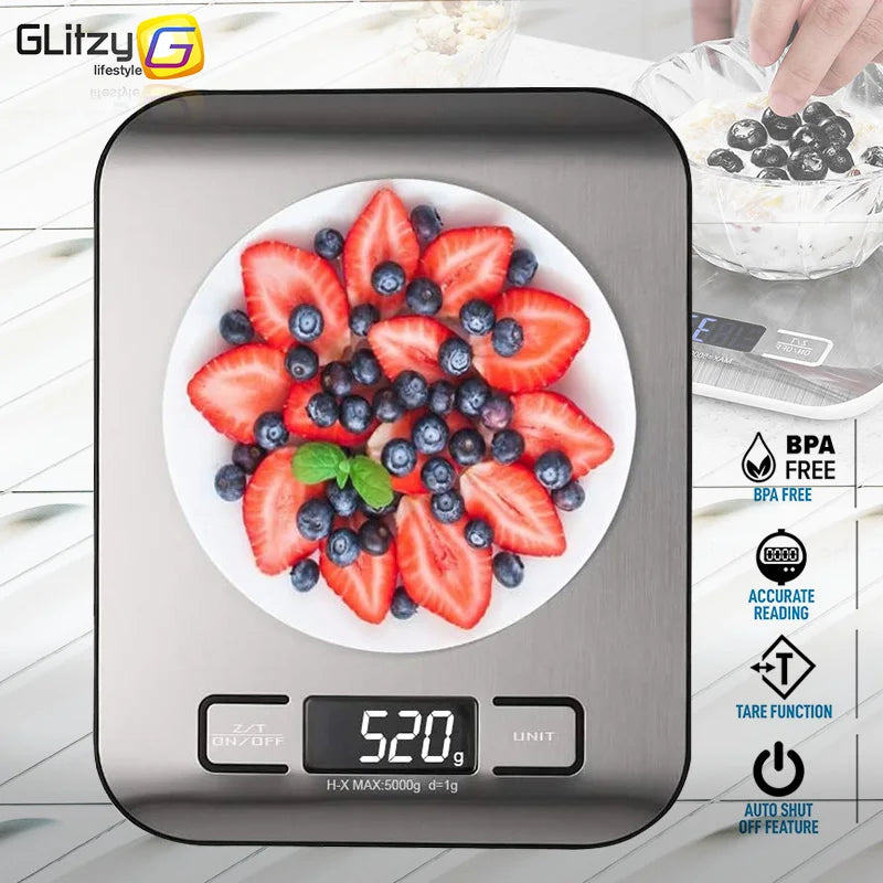 Kitchen Scale Digital 5 Kg 1G Electronic Weight Grams and Ounces Stainless Weighing Balance Measuring Food Coffee Baking Scale