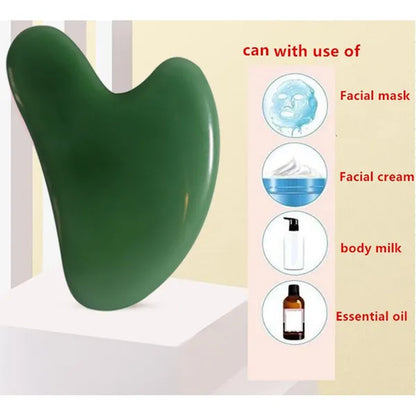 New Natural Jade Roller Gua Sha Board Gua Sha Stone Massage Tools Facial Back Massage Gua Sha Jade Facial and Neck Skin Lifting and Wrinkle Beauty Care Resin Jade Gua Sha Board