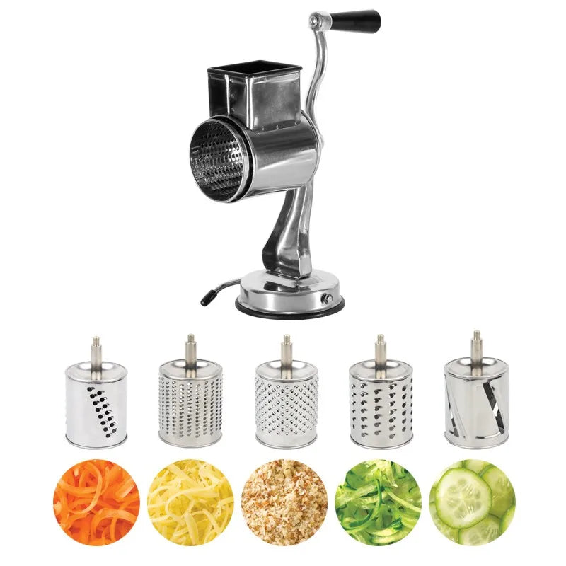 Stainless Steel Universal Mill Grater with Suction Cups and Five Drums Vegetable Cutter Slicer and Shredder