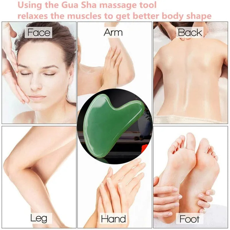 New Natural Jade Roller Gua Sha Board Gua Sha Stone Massage Tools Facial Back Massage Gua Sha Jade Facial and Neck Skin Lifting and Wrinkle Beauty Care Resin Jade Gua Sha Board