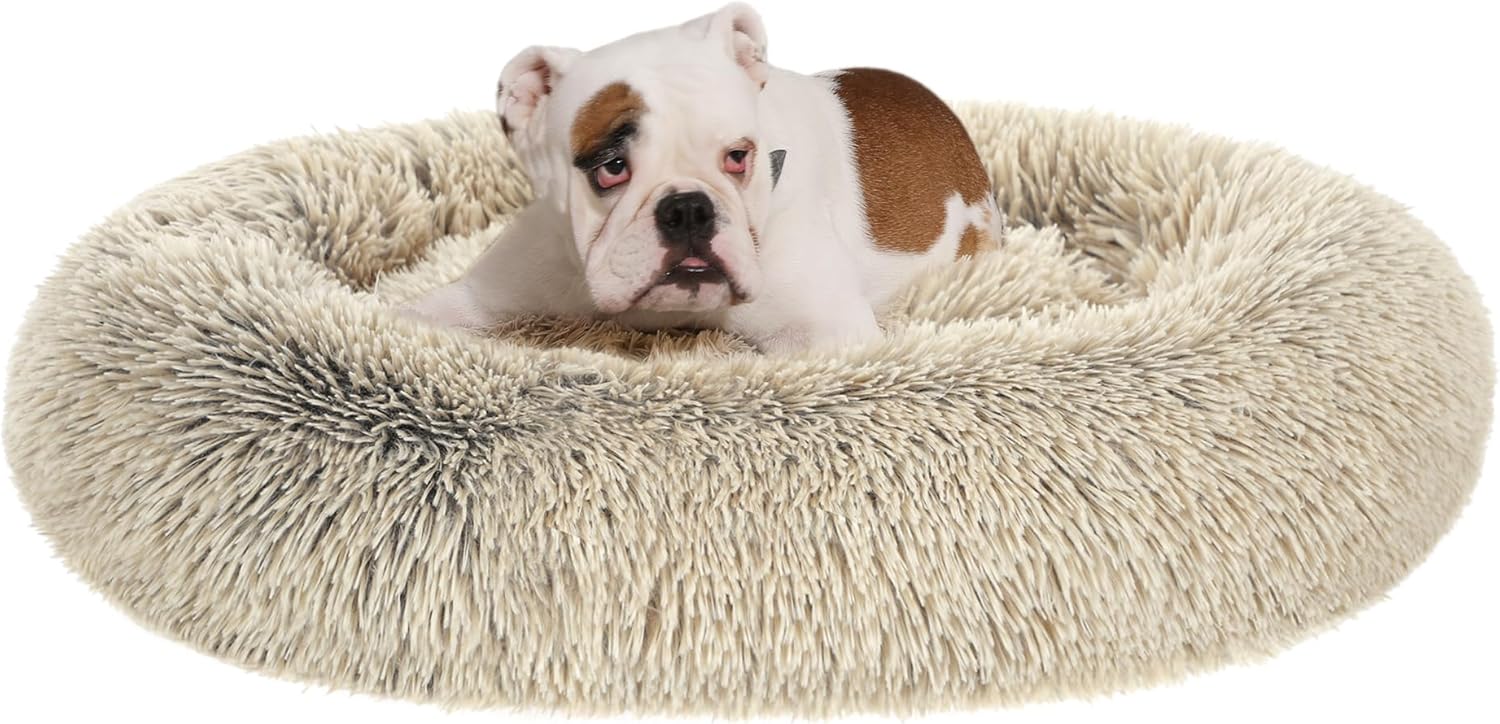 153 / 5,000 Feandrea Dog Bed, Dog Bed, Removable and Washable Center Cushion, Soft and Fluffy Plush Mat, 100 cm Diameter, Ombré Grey PGW042G01