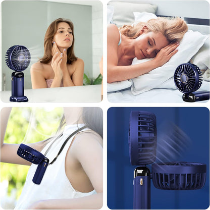 Mini Ventilador De Mano, Ventilador Portátil USB, Pequeño Ventilador De Bolsillo De 5 Velocidades Con Base, Ventilador De Escritorio Plegable Para La Oficina, Viaje (Azul Oscuro)