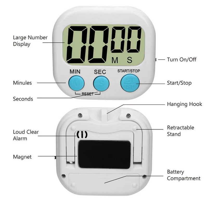 LED Counter Display Alarm Clock Manual Electronic Countdown Sports Magnetic Digital Timer Kitchen Cooking Shower Study Stopwatch