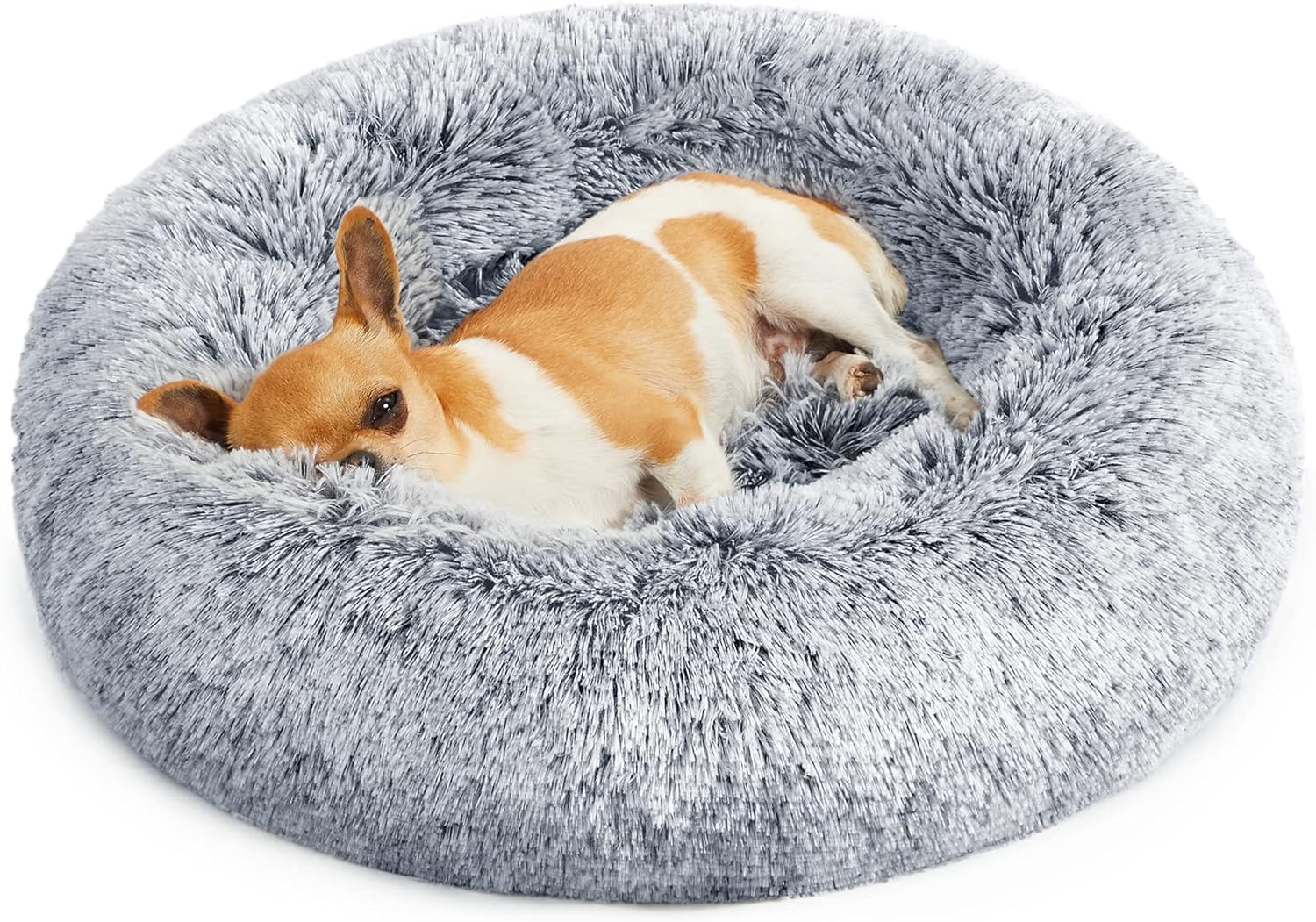 153 / 5,000 Feandrea Dog Bed, Dog Bed, Removable and Washable Center Cushion, Soft and Fluffy Plush Mat, 100 cm Diameter, Ombré Grey PGW042G01