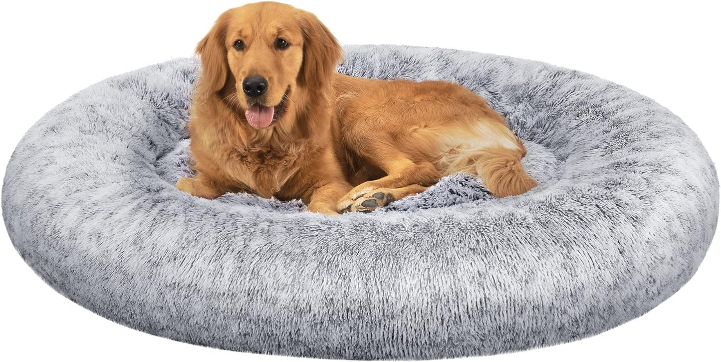 153 / 5,000 Feandrea Dog Bed, Dog Bed, Removable and Washable Center Cushion, Soft and Fluffy Plush Mat, 100 cm Diameter, Ombré Grey PGW042G01