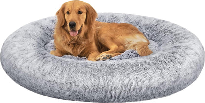 153 / 5,000 Feandrea Dog Bed, Dog Bed, Removable and Washable Center Cushion, Soft and Fluffy Plush Mat, 100 cm Diameter, Ombré Grey PGW042G01