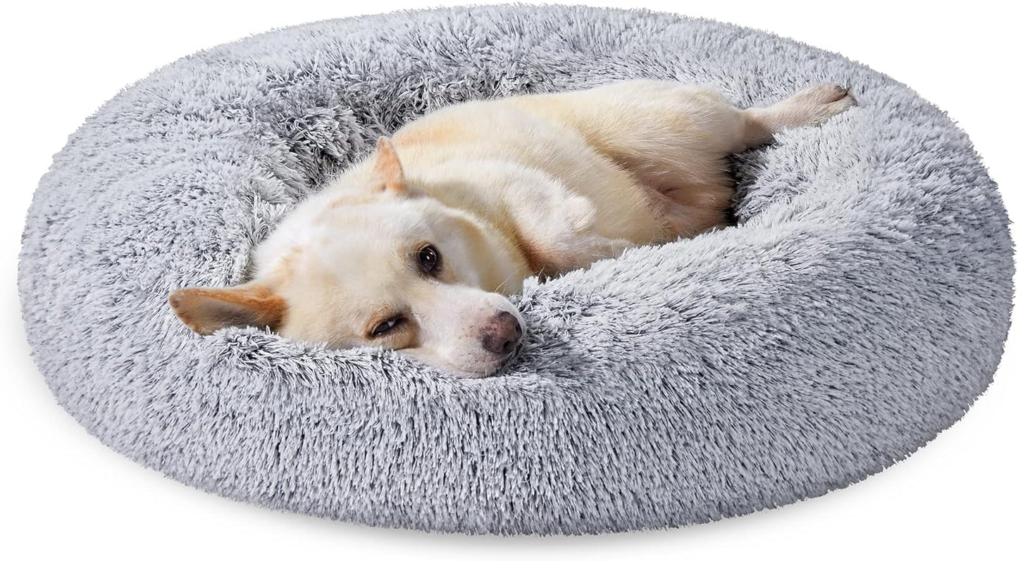 153 / 5,000 Feandrea Dog Bed, Dog Bed, Removable and Washable Center Cushion, Soft and Fluffy Plush Mat, 100 cm Diameter, Ombré Grey PGW042G01