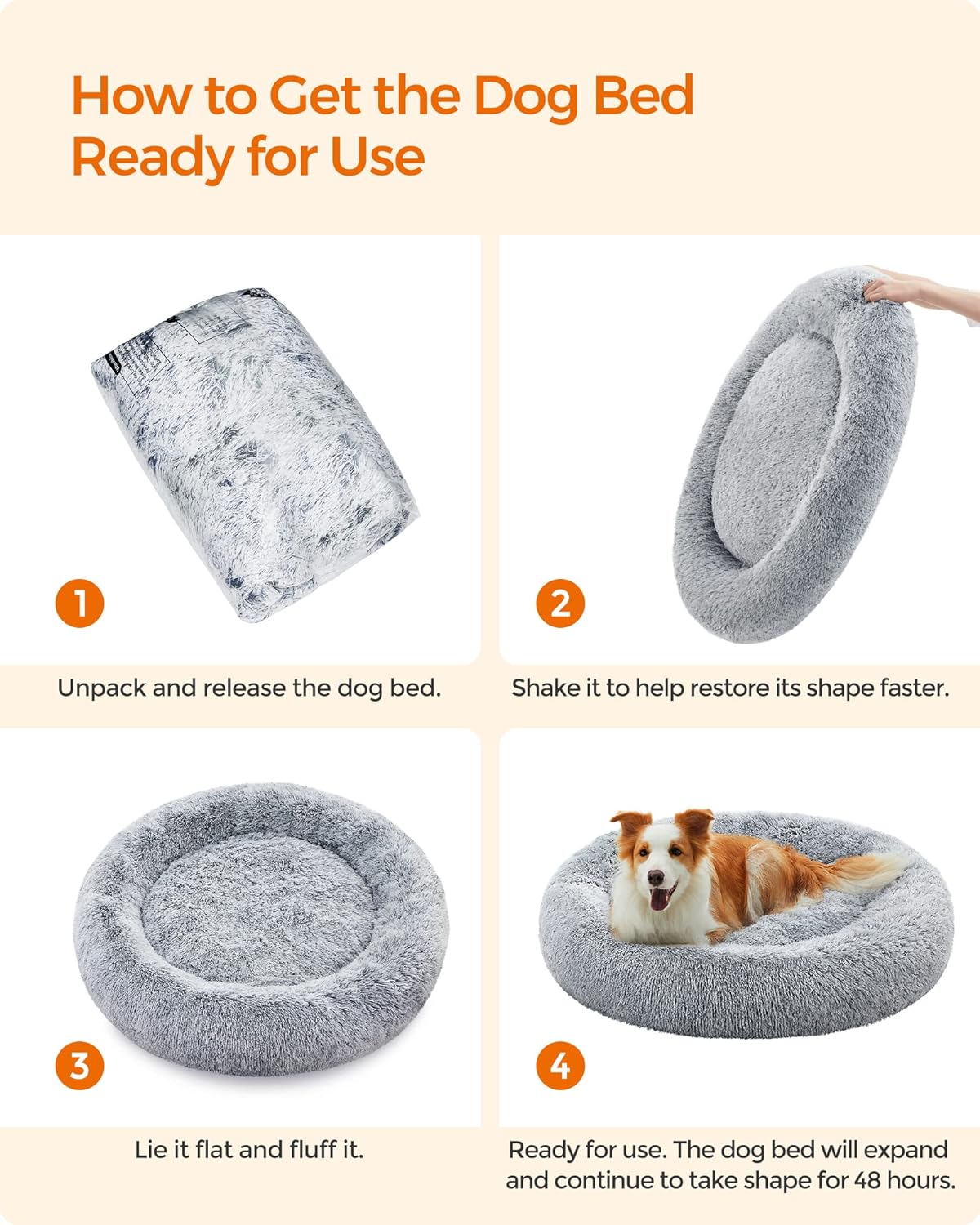 153 / 5,000 Feandrea Dog Bed, Dog Bed, Removable and Washable Center Cushion, Soft and Fluffy Plush Mat, 100 cm Diameter, Ombré Grey PGW042G01