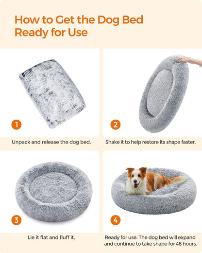 153 / 5,000 Feandrea Dog Bed, Dog Bed, Removable and Washable Center Cushion, Soft and Fluffy Plush Mat, 100 cm Diameter, Ombré Grey PGW042G01