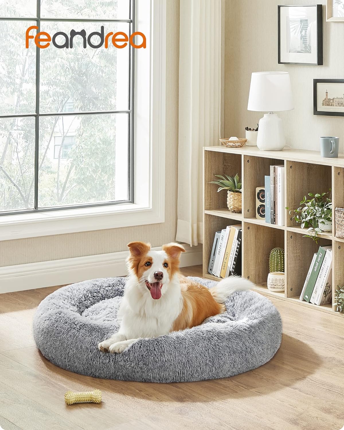 153 / 5,000 Feandrea Dog Bed, Dog Bed, Removable and Washable Center Cushion, Soft and Fluffy Plush Mat, 100 cm Diameter, Ombré Grey PGW042G01