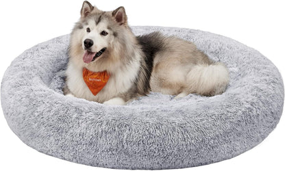 153 / 5,000 Feandrea Dog Bed, Dog Bed, Removable and Washable Center Cushion, Soft and Fluffy Plush Mat, 100 cm Diameter, Ombré Grey PGW042G01