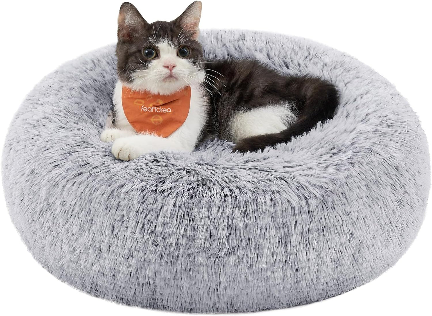 153 / 5,000 Feandrea Dog Bed, Dog Bed, Removable and Washable Center Cushion, Soft and Fluffy Plush Mat, 100 cm Diameter, Ombré Grey PGW042G01