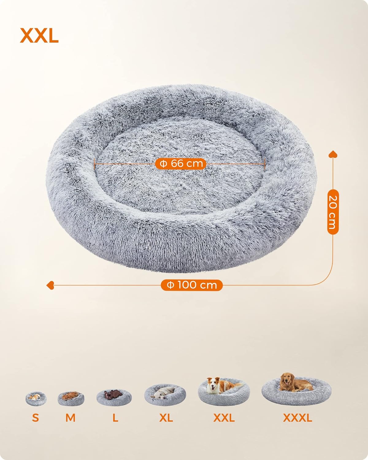 153 / 5,000 Feandrea Dog Bed, Dog Bed, Removable and Washable Center Cushion, Soft and Fluffy Plush Mat, 100 cm Diameter, Ombré Grey PGW042G01