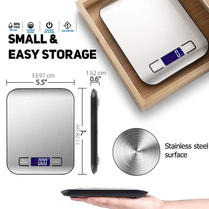 Kitchen Scale Digital 5 Kg 1G Electronic Weight Grams and Ounces Stainless Weighing Balance Measuring Food Coffee Baking Scale