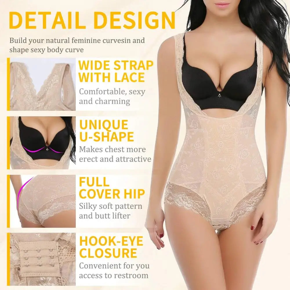 Lace Full Body Shaper Tummy Control Bodysuit Waist Cincher Underbust Shapewear Slimming Trainer Panties Gridle Corset