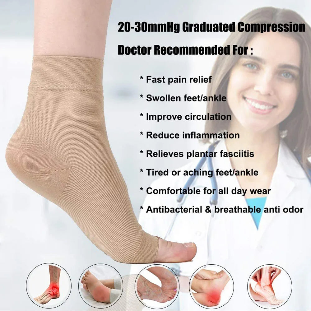 1Pair Plantar Fasciitis Socks Sleeves,30-40Mmhg Compression Socks for Ankle Support,Injury Recovery, Eases Swelling Women Men