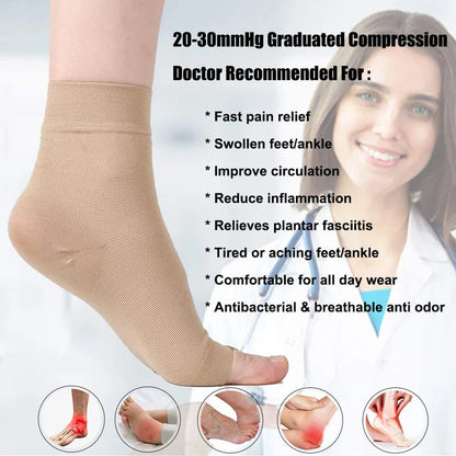 1Pair Plantar Fasciitis Socks Sleeves,30-40Mmhg Compression Socks for Ankle Support,Injury Recovery, Eases Swelling Women Men