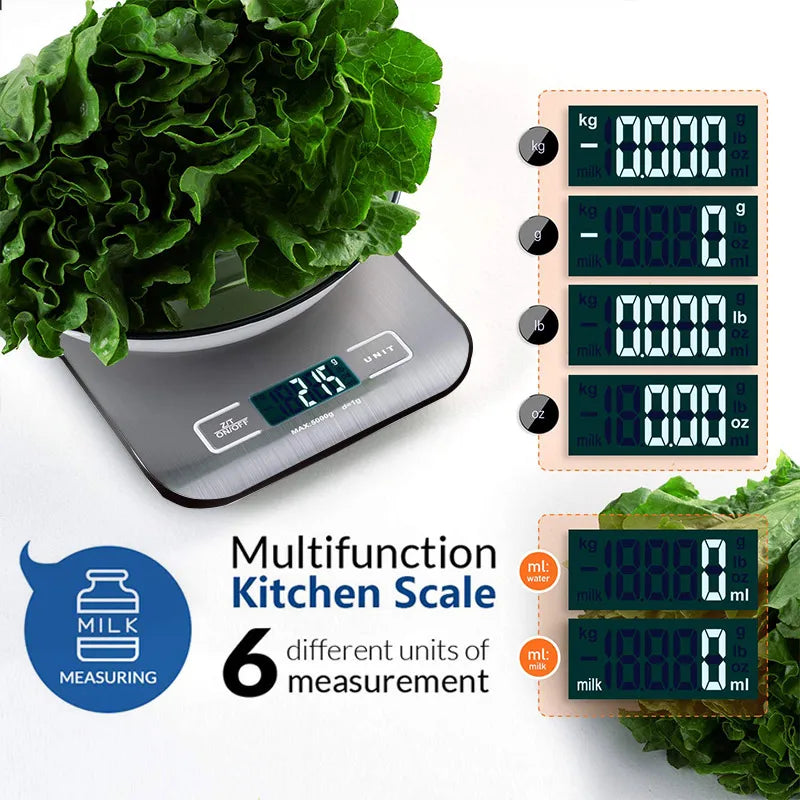 Kitchen Scale Digital 5 Kg 1G Electronic Weight Grams and Ounces Stainless Weighing Balance Measuring Food Coffee Baking Scale